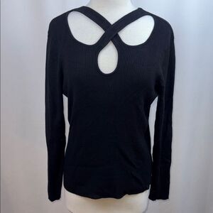 Sofia by Sofia Vergara Ribbed Black V-Neck Criss Cross Sweater, XXXL